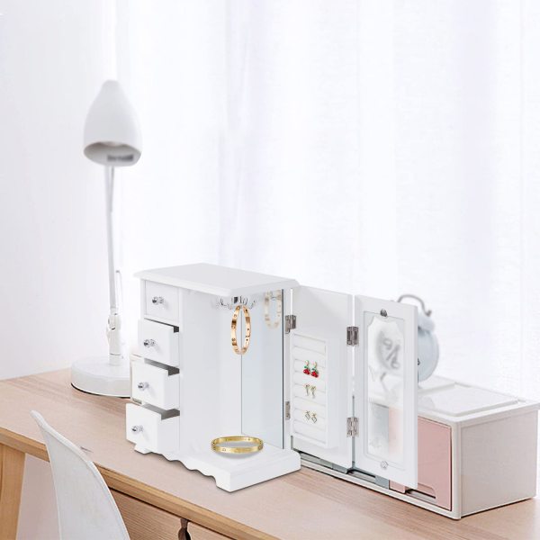Jewelry Box - Made of Solid Wood with 4 Drawers Organizer and Built-in Necklace Carousel