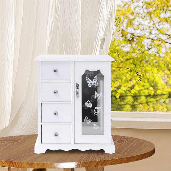 Jewelry Box - Made of Solid Wood with 4 Drawers Organizer and Built-in Necklace Carousel