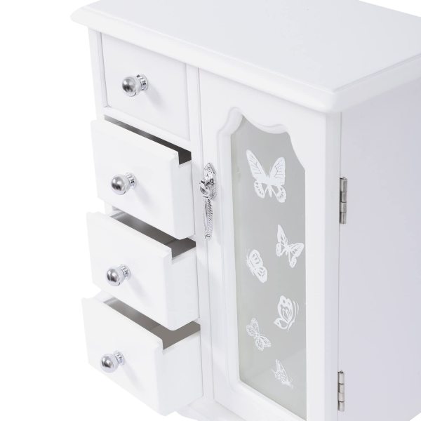 Jewelry Box - Made of Solid Wood with 4 Drawers Organizer and Built-in Necklace Carousel