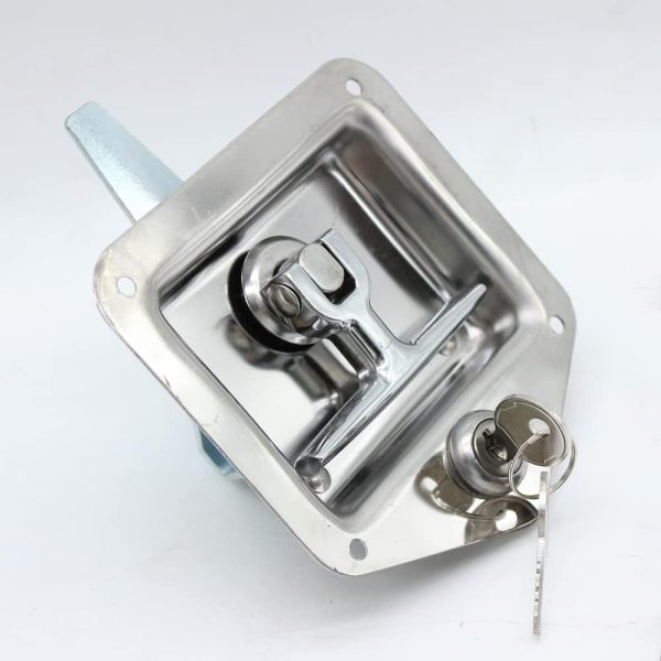 4Pcs Trailer Door Latch with Gasket T-Handle Lock Highly Polished 304 Stainless Steel Keys Camper RV Truck Toolbox