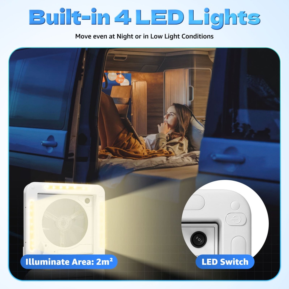 Caravan Roof Vent Fan with LED Light, Less Noise RV Roof Vent Fan for ...