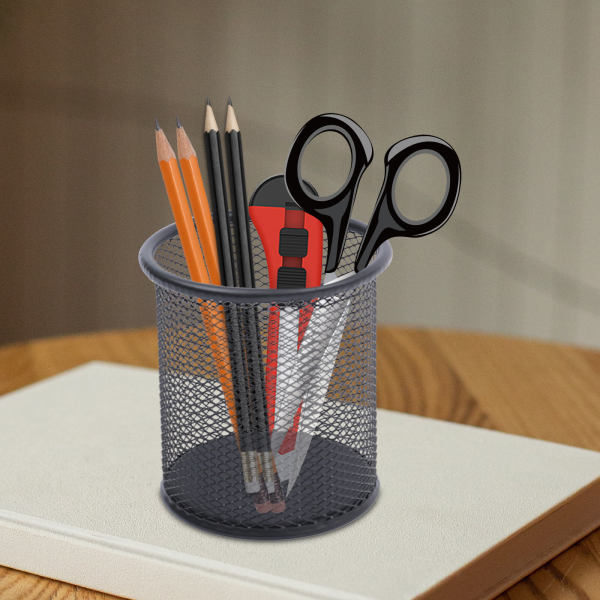 Pen Holder Mesh Pencil Holder for Desk Office Pen Organizer Black, 12 Pack