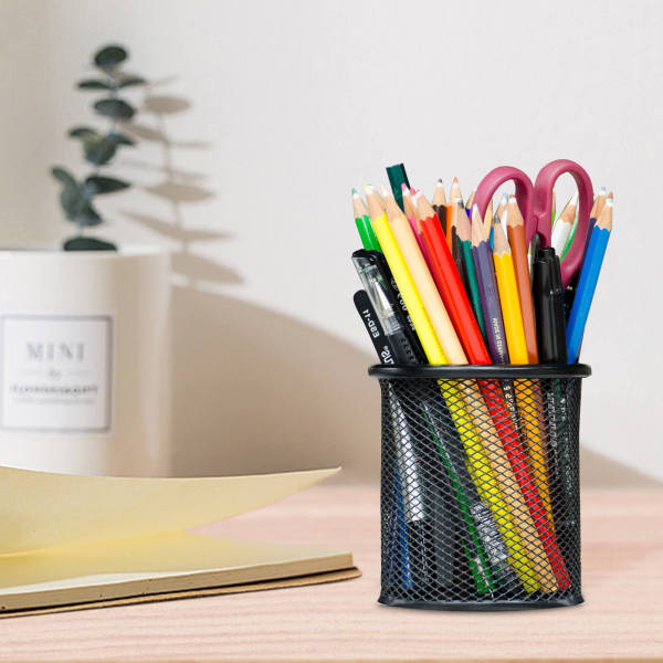 Pen Holder Mesh Pencil Holder for Desk Office Pen Organizer Black, 12 Pack