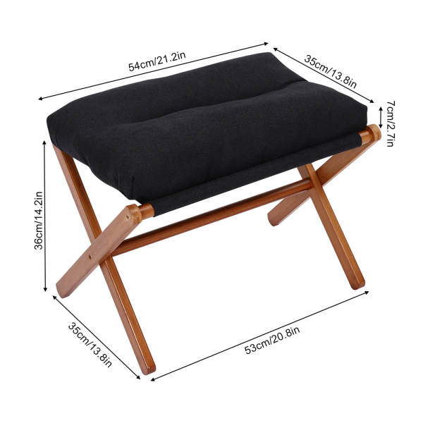 Black Footstool, Upholstered Footrest, Modern Folding Foot Stool With Detachable Thick Cushion