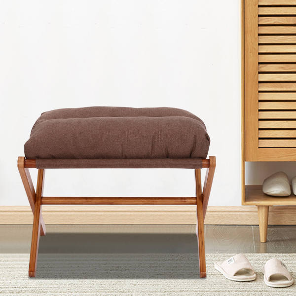 Footstool, Upholstered Footrest, Modern Folding Foot Stool With Detachable Thick Cushion