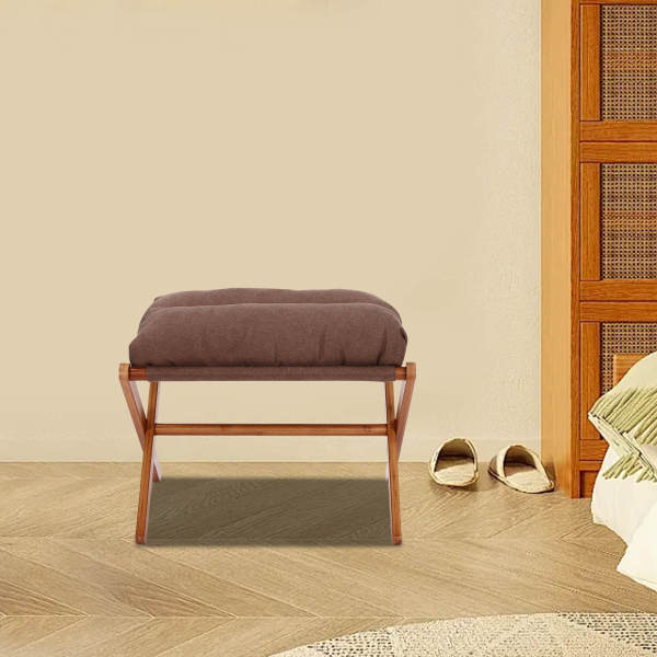 Footstool, Upholstered Footrest, Modern Folding Foot Stool With Detachable Thick Cushion
