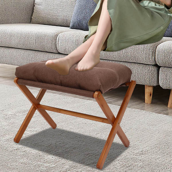 Footstool, Upholstered Footrest, Modern Folding Foot Stool With Detachable Thick Cushion