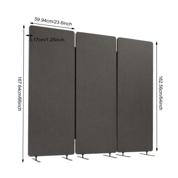 Dark gray office divider 72x66", foldable, sound-absorbing, suitable for offices and studies