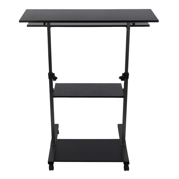 Mobile Stand Up Desk/Height Adjustable Computer Work Station Rolling Presentation Cart, Black