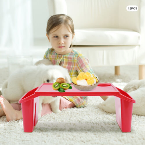 12 Pcs Kids Lap Desk Tray Plastic Breakfast Laptop Trays with Side Pockets
