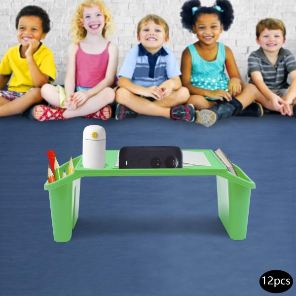 Kids Lap Desk Tray, Plastic Breakfast Laptop Trays with Side Pockets, Portable Lap Bed Table(Green, 12 )