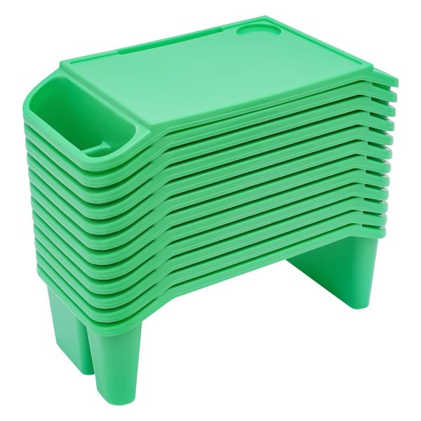 Kids Lap Desk Tray, Plastic Breakfast Laptop Trays with Side Pockets, Portable Lap Bed Table(Green, 12 )