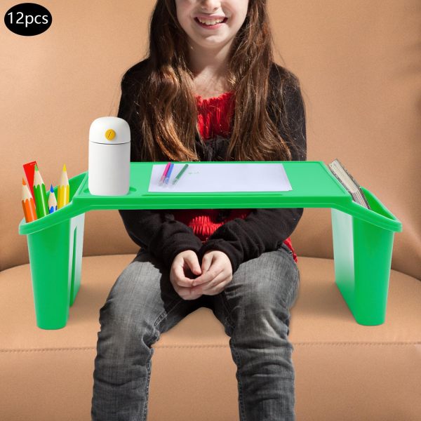 Kids Lap Desk Tray, Plastic Breakfast Laptop Trays with Side Pockets, Portable Lap Bed Table(Green, 12 )