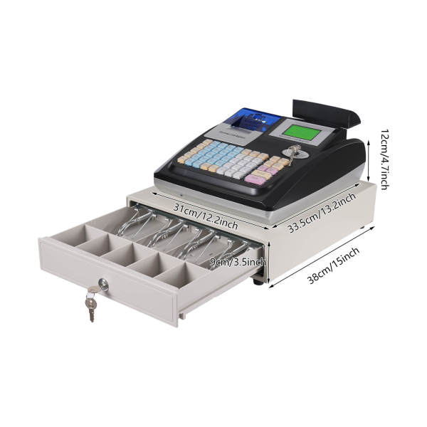 Black English Electronic Cash Register, Upgraded POS Machine - Dual-Display, 36 Departments, 10000 PLUs