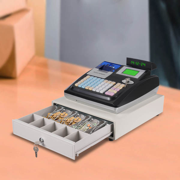 Black English Electronic Cash Register, Upgraded POS Machine - Dual-Display, 36 Departments, 10000 PLUs
