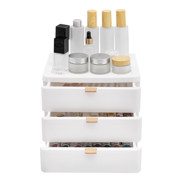 3-Tray 26*20.2*22.3cm White Desktop Storage Box, Desk Organizer with Drawer, Drawer Organizer