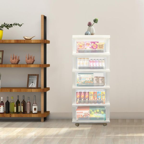 Drawer Cabinet with 5 Drawers and Wheels Rolling Container Filing Cabinet with Pulley Office Living Room Organiser Chest 40 cm (White)