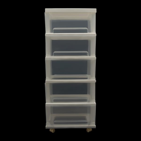 Drawer Cabinet with 5 Drawers and Wheels Rolling Container Filing Cabinet with Pulley Office Living Room Organiser Chest 40 cm (White)