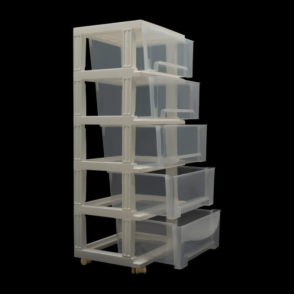 Drawer Cabinet with 5 Drawers and Wheels Rolling Container Filing Cabinet with Pulley Office Living Room Organiser Chest 40 cm (White)