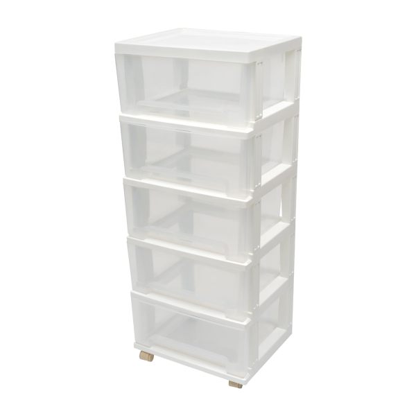 Drawer Cabinet with 5 Drawers and Wheels Rolling Container Filing Cabinet with Pulley Office Living Room Organiser Chest 40 cm (White)