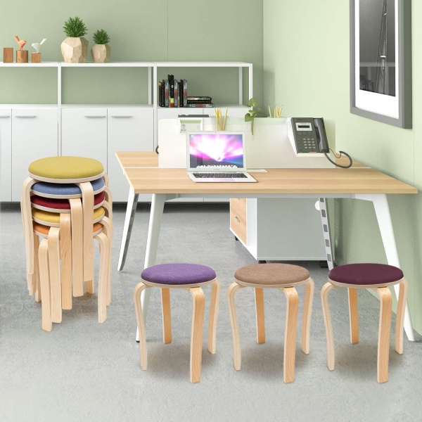 Set of 8 Stacking Wooden Stools, Stackable Stools, Stackable Round Stools