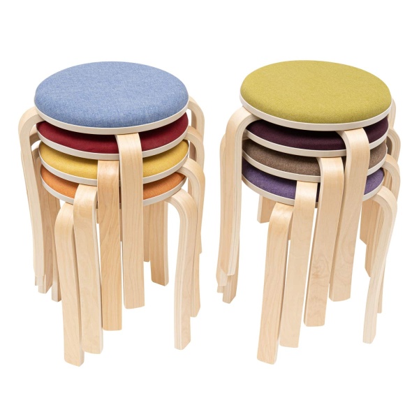 Set of 8 Stacking Wooden Stools, Stackable Stools, Stackable Round Stools
