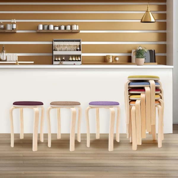 Set of 8 Stacking Wooden Stools, Stackable Stools, Stackable Round Stools
