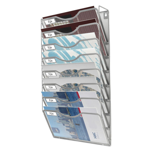 Office File Organizer Shelf 8 Pockets Document Holder A4 Paper Rack Wall Mounted (Sliver)