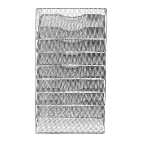 Office File Organizer Shelf 8 Pockets Document Holder A4 Paper Rack Wall Mounted (Sliver)