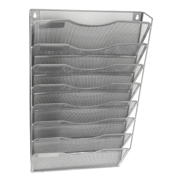 Office File Organizer Shelf 8 Pockets Document Holder A4 Paper Rack Wall Mounted (Sliver)