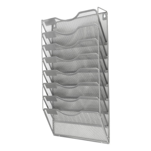 Office File Organizer Shelf 8 Pockets Document Holder A4 Paper Rack Wall Mounted (Sliver)