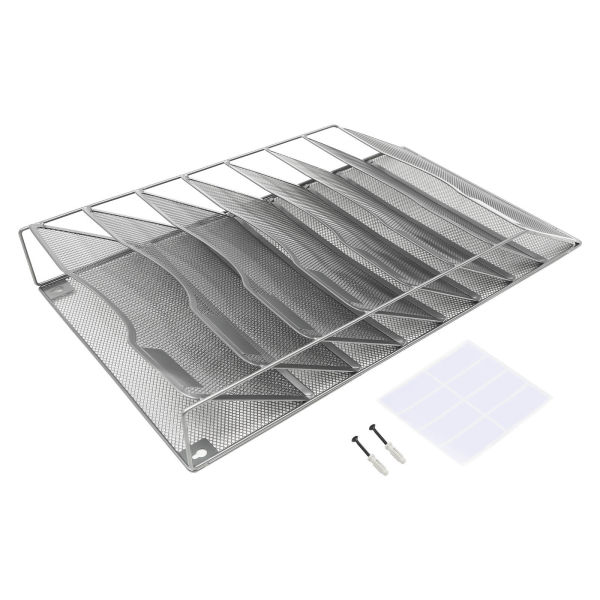 Office File Organizer Shelf 8 Pockets Document Holder A4 Paper Rack Wall Mounted (Sliver)