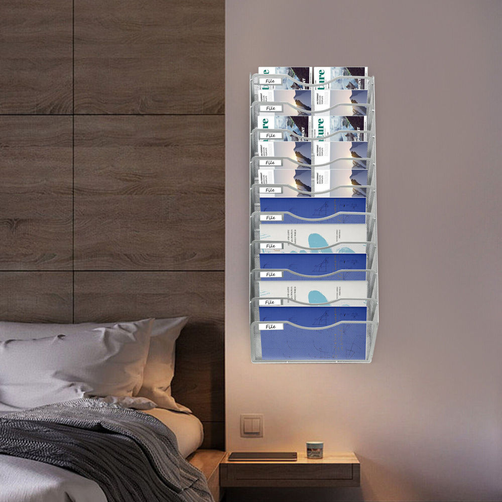 10 Tier Magazine Storage Rack Wall Pocket File Holder Mail Organiser ...