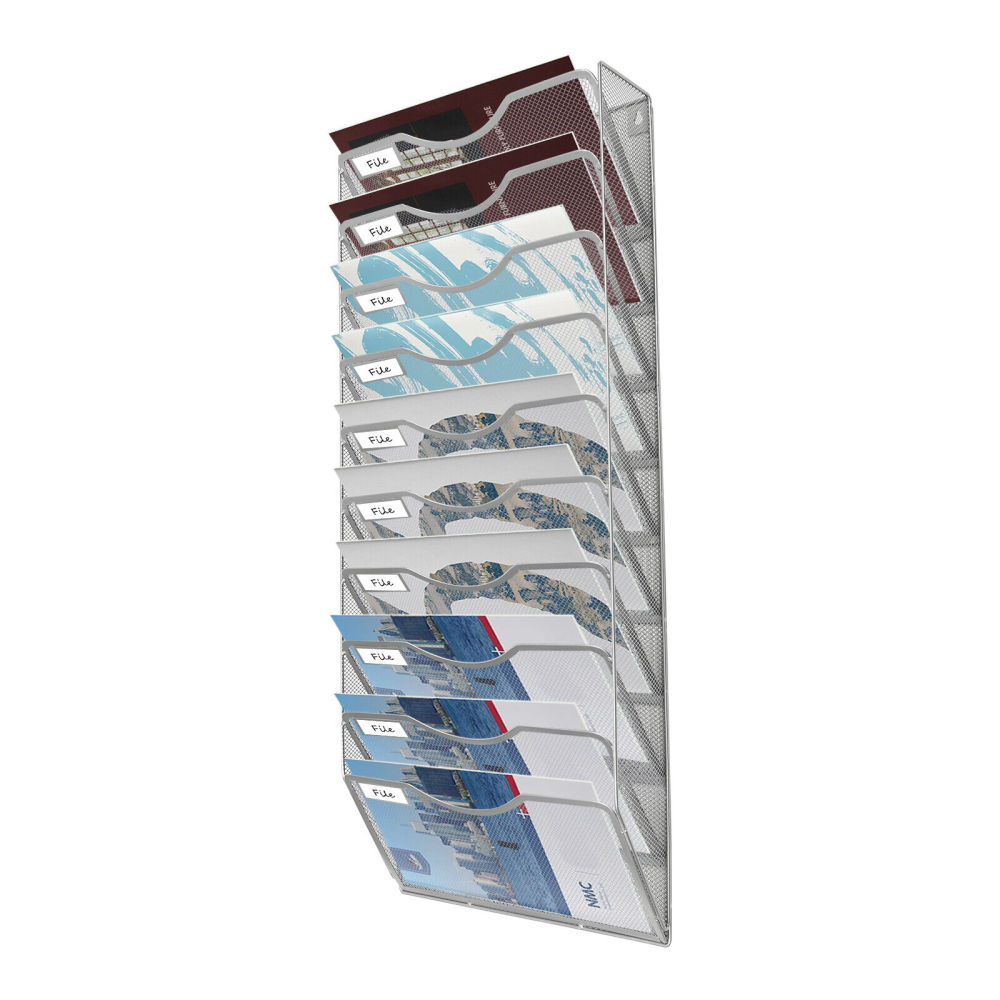 10 Tier Magazine Storage Rack Wall Pocket File Holder Mail Organiser ...