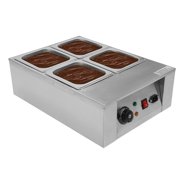 Electric Chocolate Fondue in Stainless Steel 4 Melting Pots 30-80 ℃ Bain-Marie Chocolate Fondue