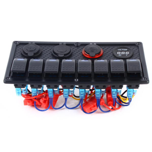 Marine Boat 8 Gang Toggle Rocker Switch Panel Waterproof  Ignition Switch  Double USB Charger 12V Cigarette Lighter Socket 