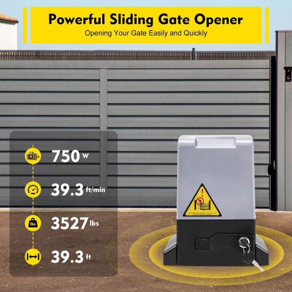 750W 220V Remote Control Sliding Gate Opener, Electric Door Operator - 3527lbs Capacity, 50m Control Range