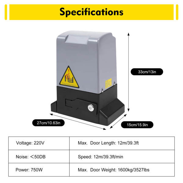750W 220V Remote Control Sliding Gate Opener, Electric Door Operator - 3527lbs Capacity, 50m Control Range