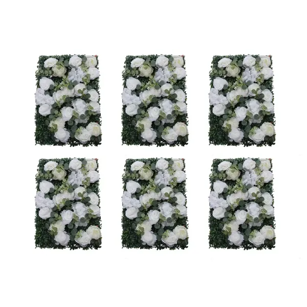 6 Pcs Green and White Flower Wall Decor Faux Flower Panel High-quality Material