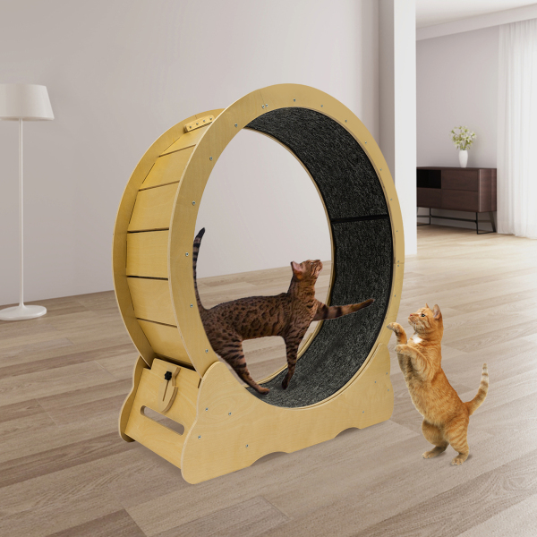 Silent Cat Treadmill 35 in, Wooden Cat Running Wheel with Brake, Cat Exercise Wheel