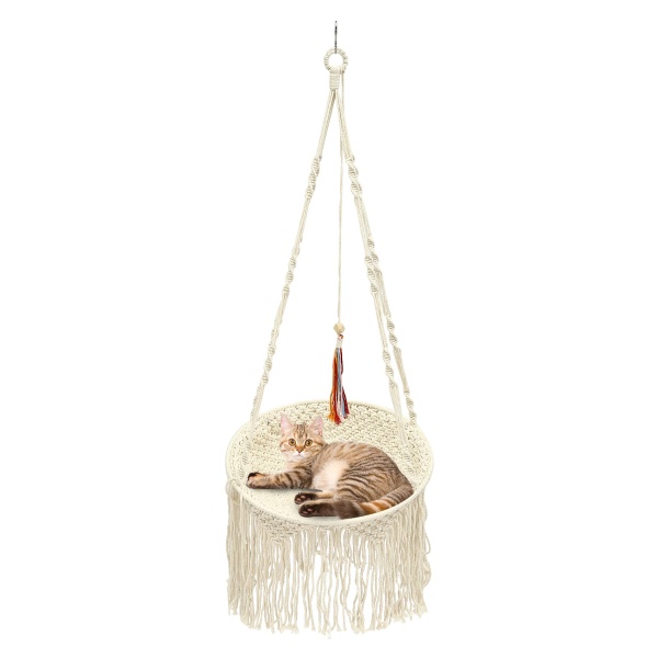 Tasseled Cat Hammock for Cats, Hanging Cat Hammock Chair Boho Cat Swing Bed, Handwoven Cat Hanging Swing Bed