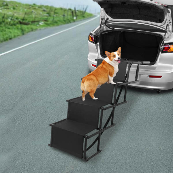 Car Dog Steps, Large Dog Stairs, Folding Pet Ladder Ramp with Wide Steps, Suitable for use in most cars, SUVs and trucks
