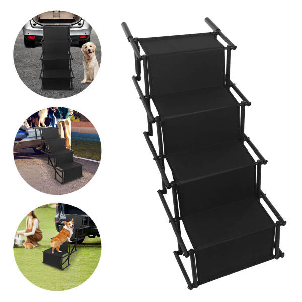 Car Dog Steps, Large Dog Stairs, Folding Pet Ladder Ramp with Wide Steps, Suitable for use in most cars, SUVs and trucks