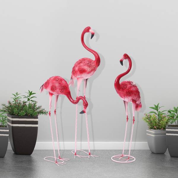 Pack of 3 Pink Flamingo Yard Decoration Garden Ornaments Flamingo Figurine Outdoor Flamingo Metal Sculpture Garden OrnamentsHome Decoration