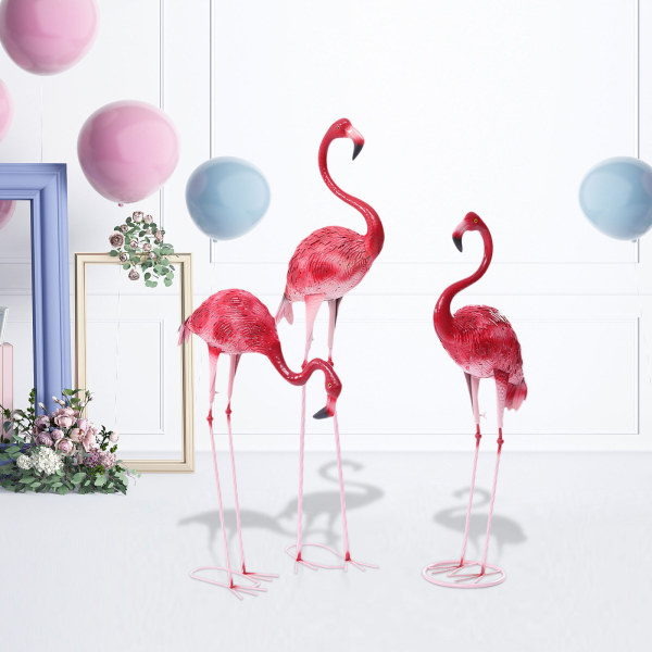 Pack of 3 Pink Flamingo Yard Decoration Garden Ornaments Flamingo Figurine Outdoor Flamingo Metal Sculpture Garden OrnamentsHome Decoration