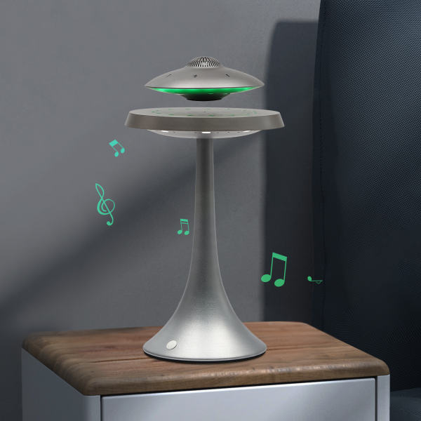 Magnetic Levitating Speaker Bluetooth 5.2 LED Flash Wireless Floating Speakers with Microphone and Touch Buttons for Street-side Shops Camping Grey