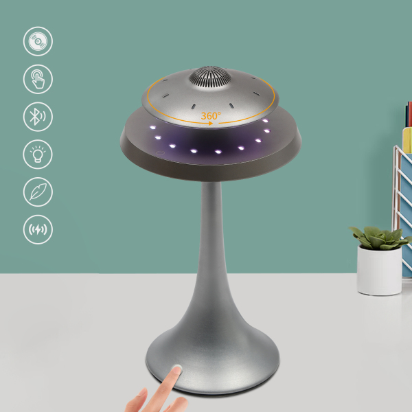 Magnetic Levitating Speaker Bluetooth 5.2 LED Flash Wireless Floating Speakers with Microphone and Touch Buttons for Street-side Shops Camping Grey