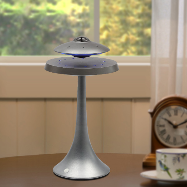 Magnetic Levitating Speaker Bluetooth 5.2 LED Flash Wireless Floating Speakers with Microphone and Touch Buttons for Street-side Shops Camping Grey
