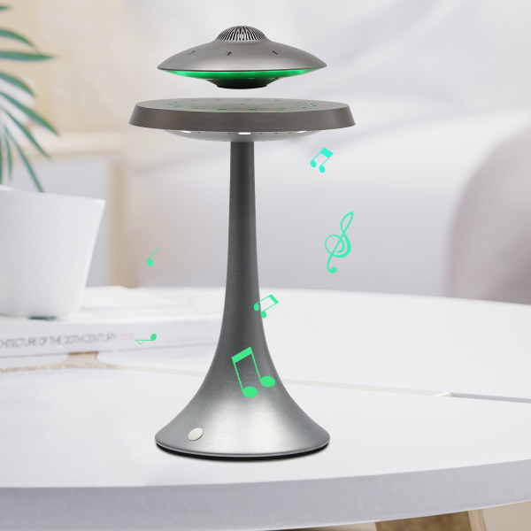 Magnetic Levitating Speaker Bluetooth 5.2 LED Flash Wireless Floating Speakers with Microphone and Touch Buttons for Street-side Shops Camping Grey