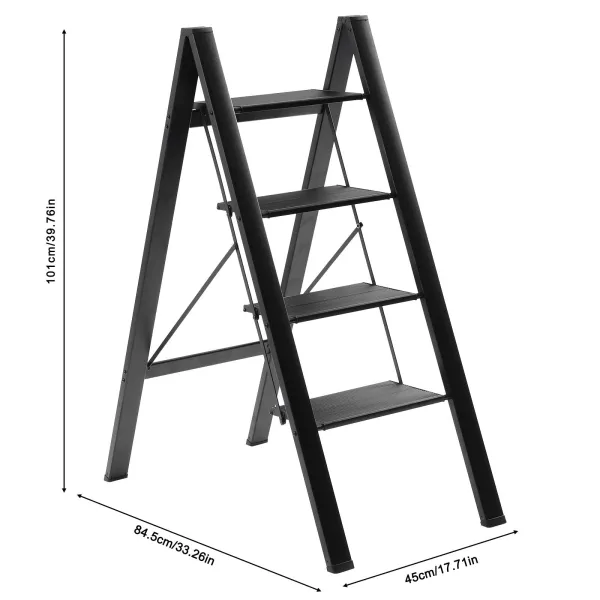 4 Step Ladder Lightweight Folding Aluminum Alloy Step Stool with Anti-Slip Wide Pedal – Black